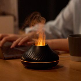 Newest RGB Flame Aroma Diffuser 130Ml 3d Colorful Flame Humidifier Fire Volcano Diffuser Flame (Color: BLACK)