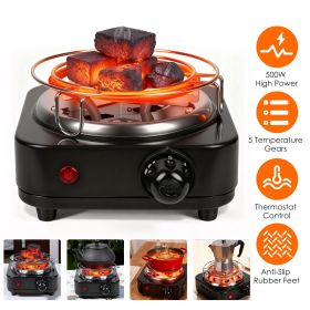 Fast Heating Hookah Coal Heater 500W - 5 Temperature Gears, Safe Thermostat Design, Rust-Resistant Stainless Steel (Color: blak)